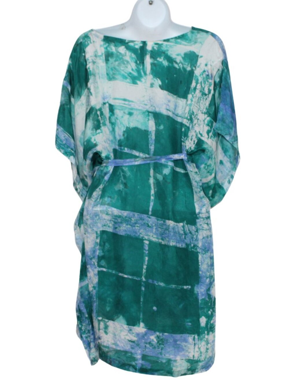 Osei Duro blue silk kaftan dress flowy watercolor beach resort wear mini - Picture 2 of 12